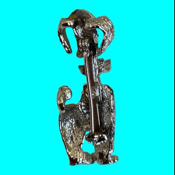 Vintage Silver Tone Poodle Dog With Red Bow Tie Brooch Pin 1.25” Tall - Picture 4 of 8